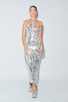 Silver halter neck sequin maxi dress