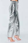 High waist silver faux leather pants