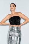 Black feather tube top with sequins